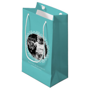 Petit Sac Cadeau Cadre photo à personnaliser Aqua avec des spirales