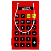 Petit Sac Cadeau Calculatrice Rouge Avec Nom Pour Anniversaire (Devant)