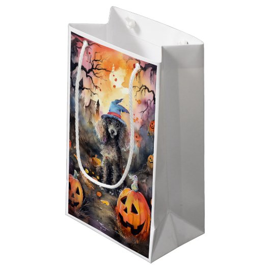 Petit Sac Cadeau Caniche D'Halloween Avec Peur Citrouille (Devant Angle)