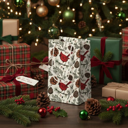 Petit Sac Cadeau Cardinal rouge d'hiver dans l'arbre des pins