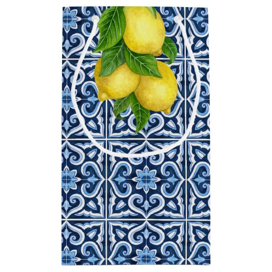 Petit Sac Cadeau Carreaux bleus citron Amalfi Positano douche nupti (Dos)