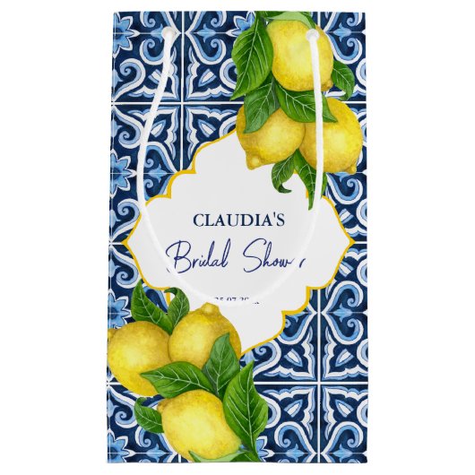 Petit Sac Cadeau Carreaux bleus citron Amalfi Positano douche nupti (Devant)