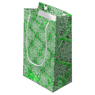 Petit Sac Cadeau Carrés, fausse tuile, faux feuillage vert