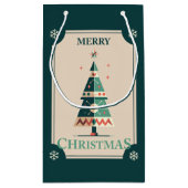 Petit Sac Cadeau Carte de Noël rétro avec design d'arbre géométriqu (Dos)