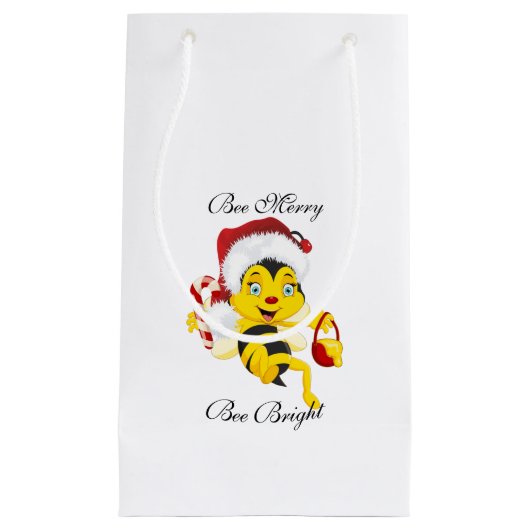 Petit Sac Cadeau Carton de Noël d'abeille Joyeux (Devant)