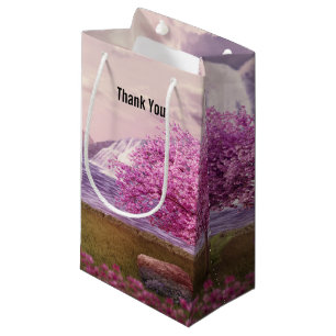 Petit Sac Cadeau Cascades et cerisiers au bord d'un lac Merci