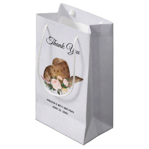 Petit Sac Cadeau Casquette Brown Cowgirl avec Merci de fleurs roses