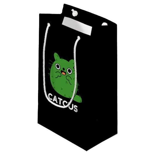 Petit Sac Cadeau Catcus Funny Chat Cactus Pun Dark BG (Devant Angle)
