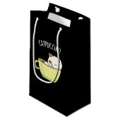 Petit Sac Cadeau Catpuccino Funny Kitty Chat En Coupe Pun Dark BG (Devant Angle)