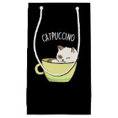 Petit Sac Cadeau Catpuccino Funny Kitty Chat En Coupe Pun Dark BG (Devant)