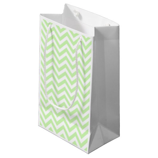 Petit Sac Cadeau Celery Green, White Large Chevron Zig Zag (Devant Angle)