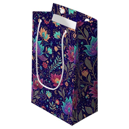 Petit Sac Cadeau Celestial Midnight Floral Pattern with Moon (Devant Angle)
