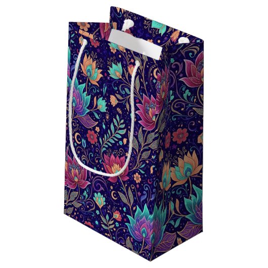 Petit Sac Cadeau Celestial Midnight Floral Pattern with Moon (Dos Angle)