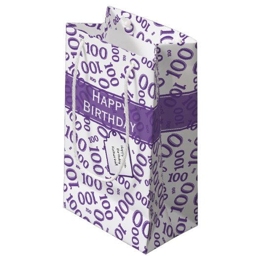 Petit Sac Cadeau Centenarian 100th Purple Random Number Motif (Devant Angle)