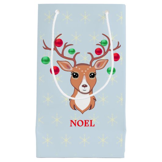 Petit Sac Cadeau Cerf de Noël (Devant)