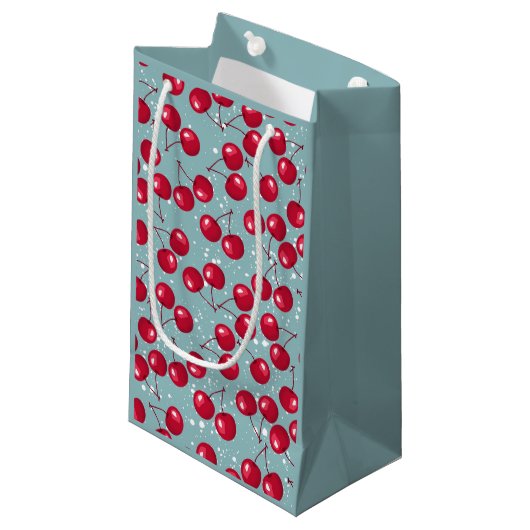 Petit Sac Cadeau Cerise d'hiver. (Devant Angle)