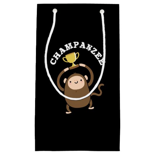Petit Sac Cadeau Champanzee Funny Champion Chimpanzé Pun Dark BG (Devant)