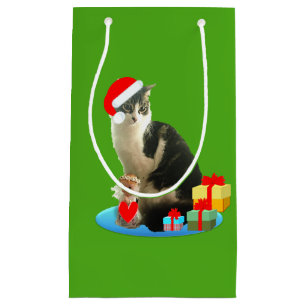 Petit Sac Cadeau Chat adorable de Noël