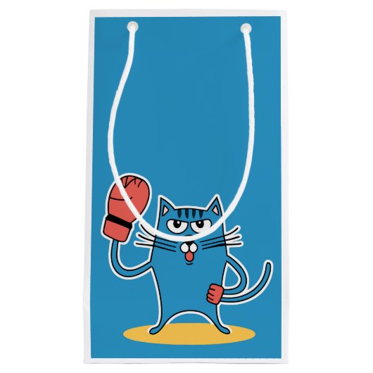 Petit Sac Cadeau Chat avec gants de boxe (Devant)