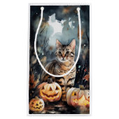 Petit Sac Cadeau Chat Bengale D'Halloween Avec Peur Citrouille (Devant)