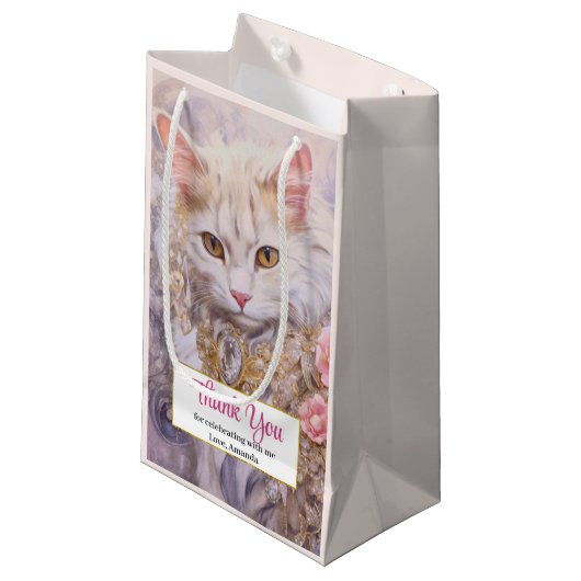 Petit Sac Cadeau Chat blanc élégant en Merci de bijoux de luxe (Devant Angle)