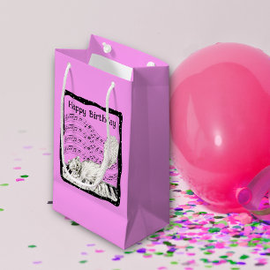 Petit Sac Cadeau Chat d'anniversaire sur la feuille de piano Musiqu