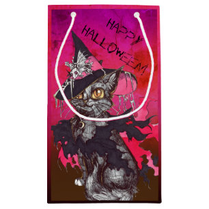 Petit Sac Cadeau Chat de sorcière Halloween heureux