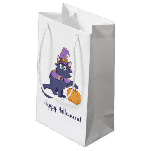 Petit Sac Cadeau Chat d'Halloween avec Citrouille (Dos Angle)