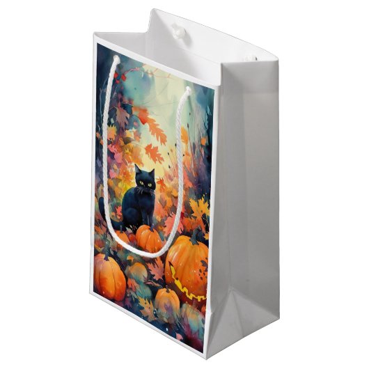 Petit Sac Cadeau Chat noir d'Halloween avec la peur Citrouille (Devant Angle)