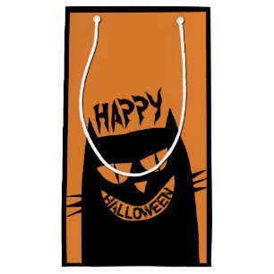 Petit Sac Cadeau Chat noir d'Halloween déplaisant sur Orange