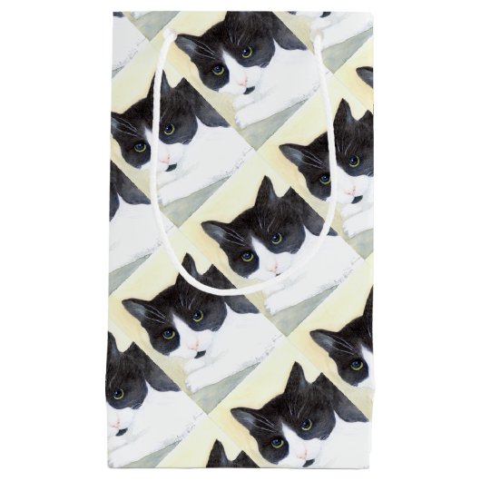 Petit Sac Cadeau Chat noir et blanc (Devant)