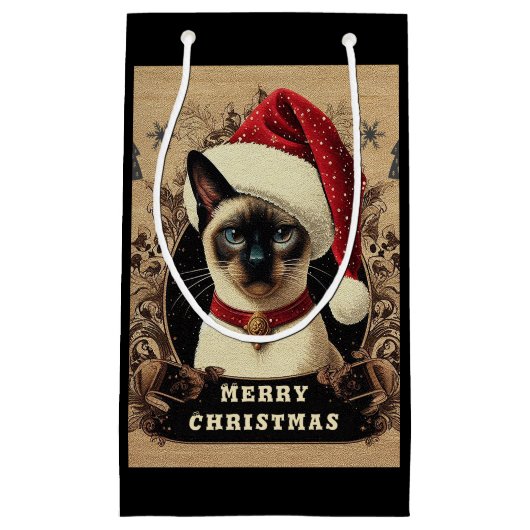Petit Sac Cadeau Chat Siamese, Noël Père Noël Kitten (Devant)
