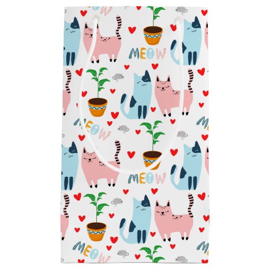 Petit Sac Cadeau Chats amusants et souris avec les coeurs (Devant)