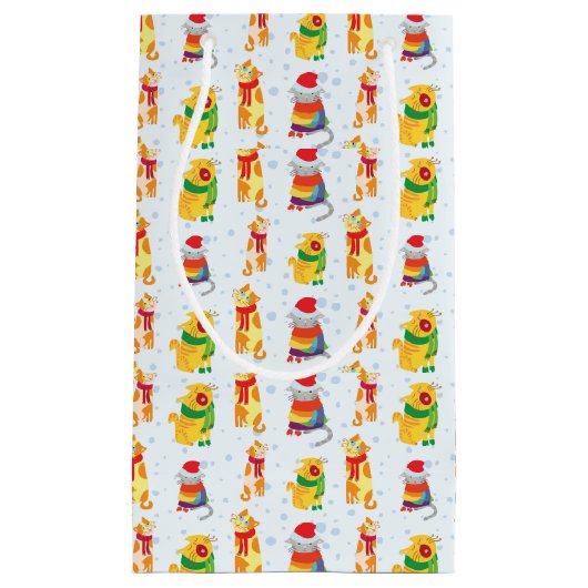 Petit Sac Cadeau Chats d'hiver (Devant)