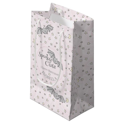 Petit Sac Cadeau Chauves-souris roses Éffrayant (Devant Angle)