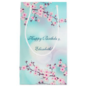 Petit Sac Cadeau Cherry Blossom rose Turquoise Personnalisé Anniver (Devant)