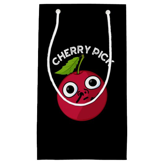 Petit Sac Cadeau Cherry Pick Funny Fruit Pun Dark BG (Devant)
