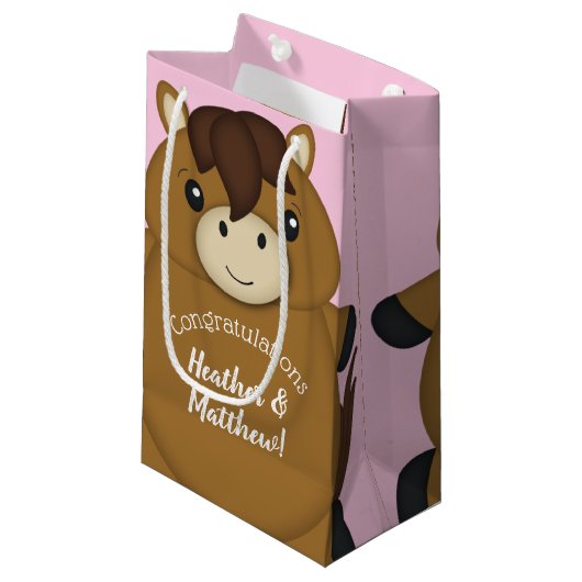 Petit Sac Cadeau Cheval Baby shower fille rose (Devant Angle)