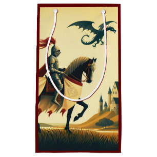 Petit Sac Cadeau Chevalier médiéval/dragon/château fantastique
