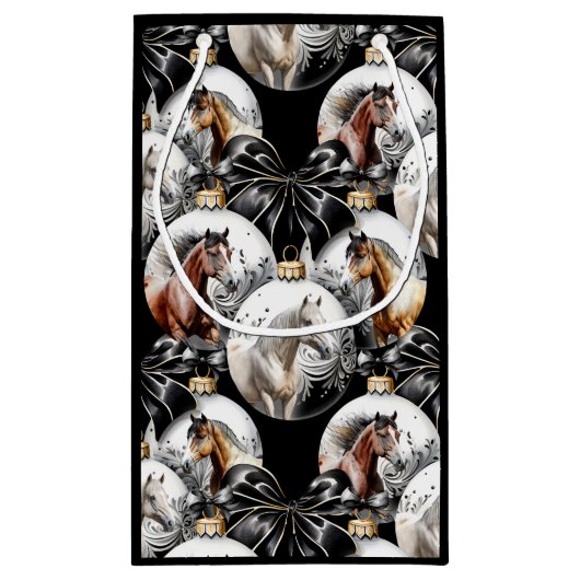 Petit Sac Cadeau Chevaux noir et or Citation de Noël (Dos)