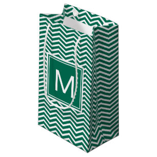 Petit Sac Cadeau Chevrons Vert Luxuriant Avec Monogramme