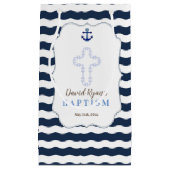 Petit Sac Cadeau Chic Baptême Nautique Vagues Ancre (Devant)