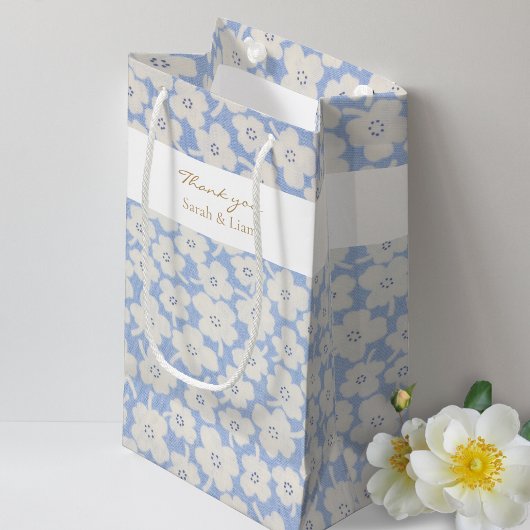 Petit Sac Cadeau Chic bleu et blanc Petit Fleur Papier Napkin