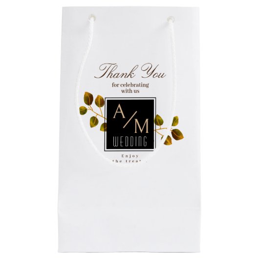 Petit Sac Cadeau Chic Élégant Monogramme Blanc (Devant)