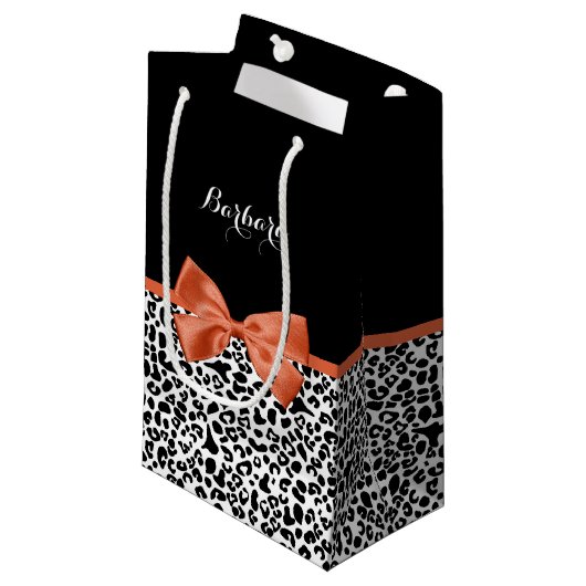 Petit Sac Cadeau Chic Empreinte de léopard Brûlé Orange Bow Avec No (Devant Angle)