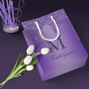 Petit Sac Cadeau Chic Purple Parties scintillant Lecteurs Monogramm