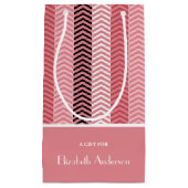 Petit Sac Cadeau Chic Rose Chevron Grille Avec Nom (Devant)