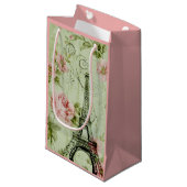 Petit Sac Cadeau chic tour de paris fleuris rose à la menthe de pri (Devant Angle)