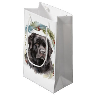 Petit Sac Cadeau Chien de Noël festif de Terre-Neuve