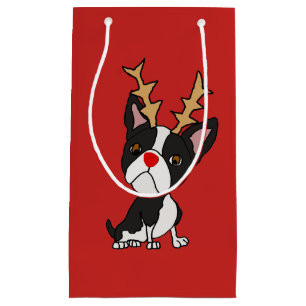 Petit Sac Cadeau Chien drôle de Boston Terrier avec des andouiller